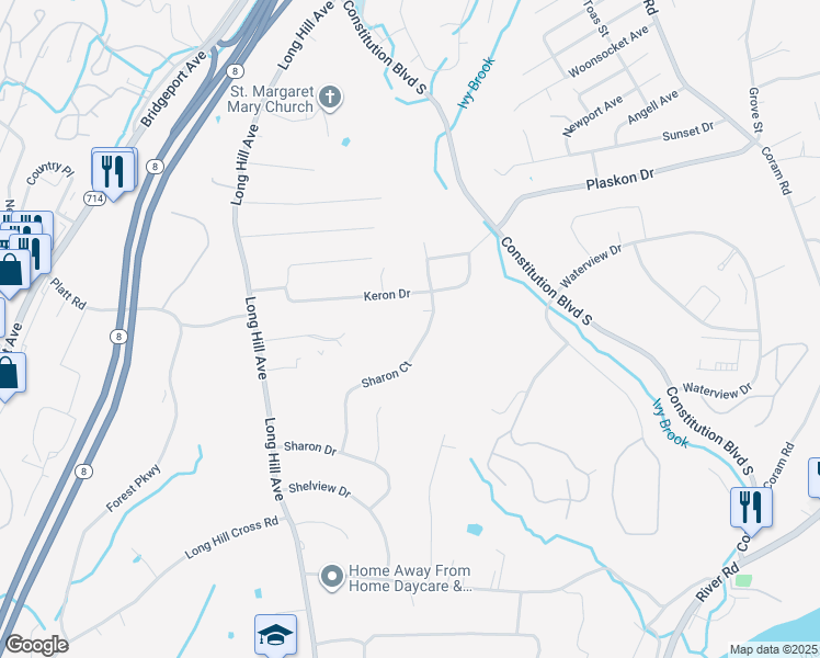 map of restaurants, bars, coffee shops, grocery stores, and more near 48 Sharon Court in Shelton