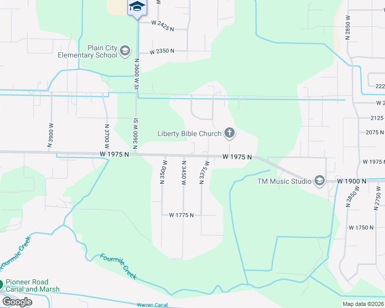 map of restaurants, bars, coffee shops, grocery stores, and more near 3403 West 1975 North Street in Plain City