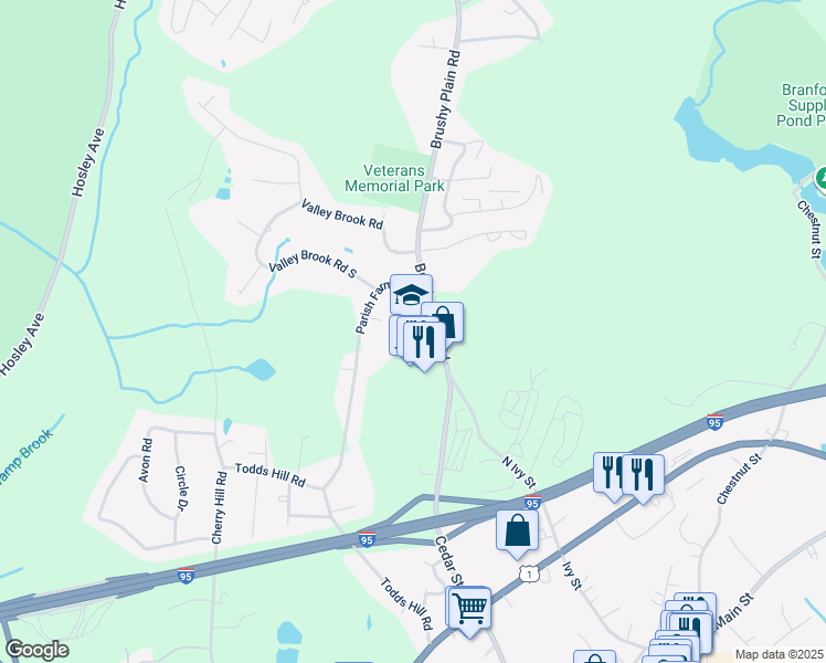 map of restaurants, bars, coffee shops, grocery stores, and more near 14 Brushy Plain Road in Branford