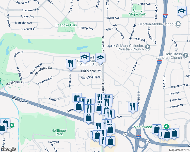 map of restaurants, bars, coffee shops, grocery stores, and more near 3810 North 108th Street in Omaha