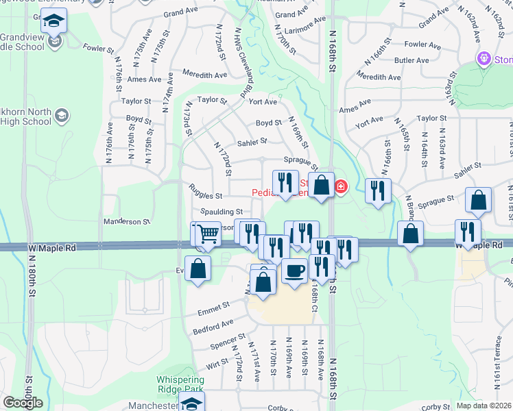 map of restaurants, bars, coffee shops, grocery stores, and more near 3746 North 171st Street in Omaha