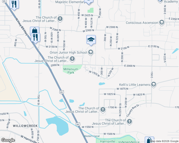 map of restaurants, bars, coffee shops, grocery stores, and more near 401 West 1925 North in Ogden