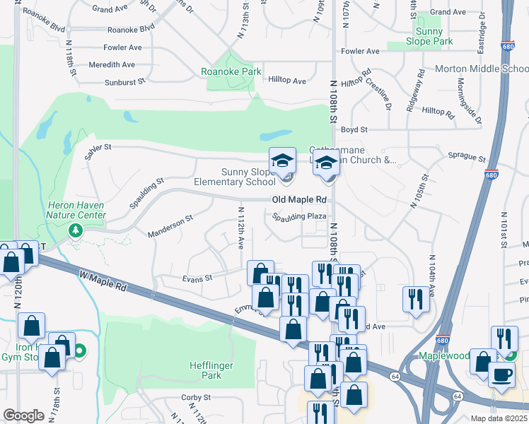 map of restaurants, bars, coffee shops, grocery stores, and more near 3927 North 111th Plaza in Omaha