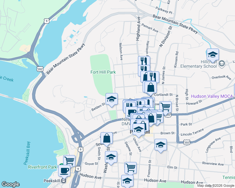 map of restaurants, bars, coffee shops, grocery stores, and more near 864 Paulding Street in Peekskill