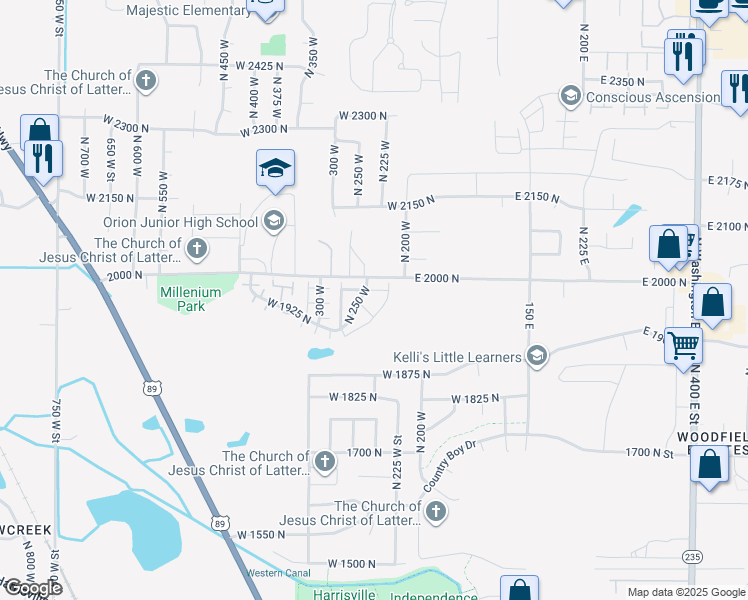 map of restaurants, bars, coffee shops, grocery stores, and more near 1967 North 225 West in Ogden