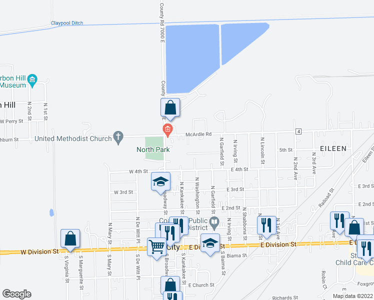 map of restaurants, bars, coffee shops, grocery stores, and more near 170 Big Timber Drive in Coal City