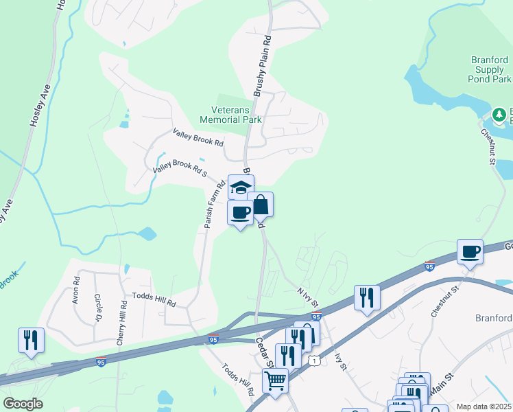 map of restaurants, bars, coffee shops, grocery stores, and more near 14 Brushy Plain Road in Branford