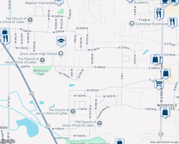 map of restaurants, bars, coffee shops, grocery stores, and more near 1978 North 225 West in Ogden