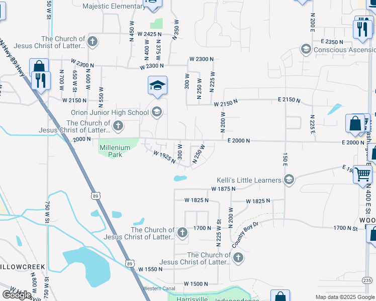 map of restaurants, bars, coffee shops, grocery stores, and more near 1922 North 225 West in Ogden