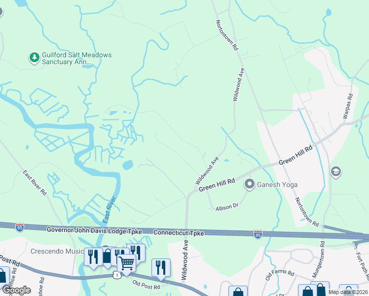 map of restaurants, bars, coffee shops, grocery stores, and more near 55 Sheep Pasture Road in Madison