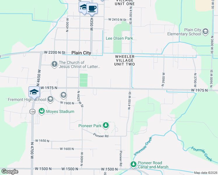 map of restaurants, bars, coffee shops, grocery stores, and more near 4210 West 1975 North Street in Plain City