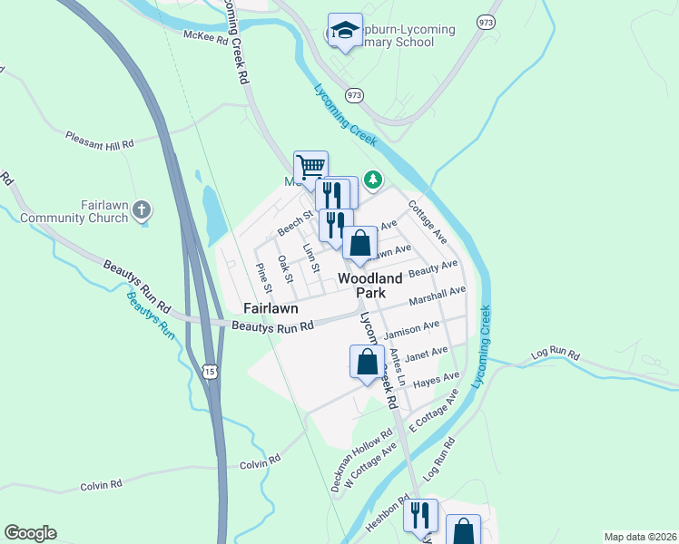 map of restaurants, bars, coffee shops, grocery stores, and more near 3417-3433 Lycoming Creek Road in Williamsport