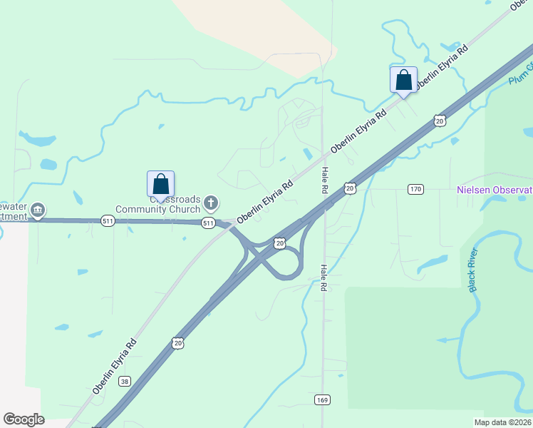 map of restaurants, bars, coffee shops, grocery stores, and more near 43709 Oberlin Elyria Road in Oberlin