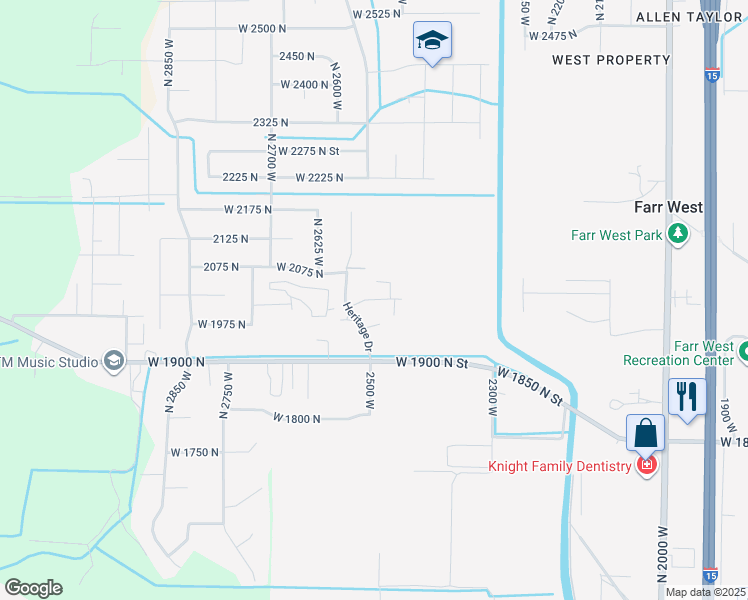 map of restaurants, bars, coffee shops, grocery stores, and more near 2453 Taylor Road in Farr West