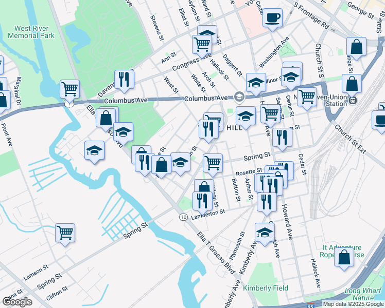 map of restaurants, bars, coffee shops, grocery stores, and more near 82 Truman Street in New Haven