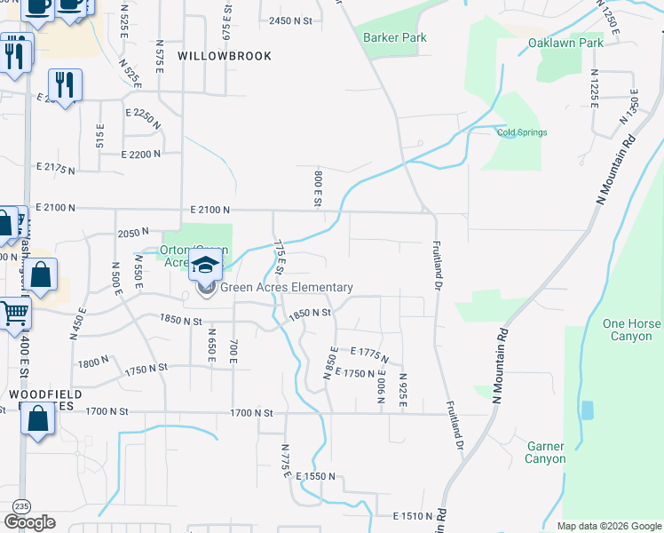 map of restaurants, bars, coffee shops, grocery stores, and more near 1972 North 840 East in North Ogden