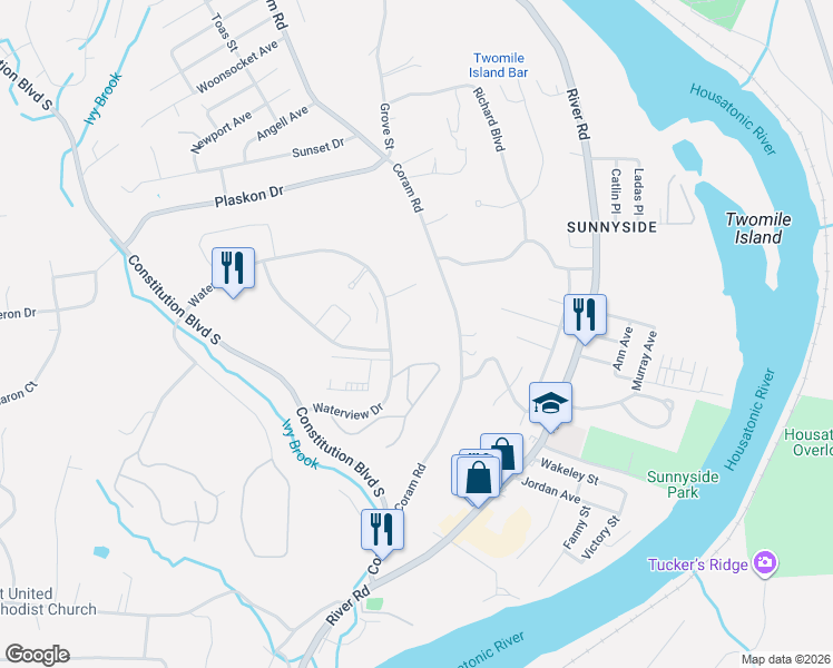 map of restaurants, bars, coffee shops, grocery stores, and more near 82 Waterview Drive in Shelton