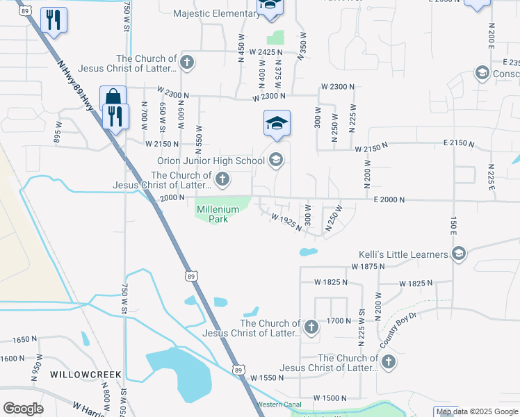 map of restaurants, bars, coffee shops, grocery stores, and more near 416 West 1925 North in Ogden