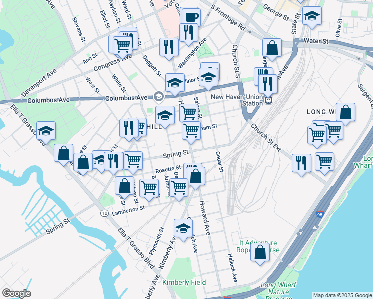 map of restaurants, bars, coffee shops, grocery stores, and more near 486 Howard Avenue in New Haven