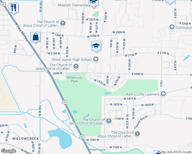 map of restaurants, bars, coffee shops, grocery stores, and more near 396 West 1925 North in Harrisville