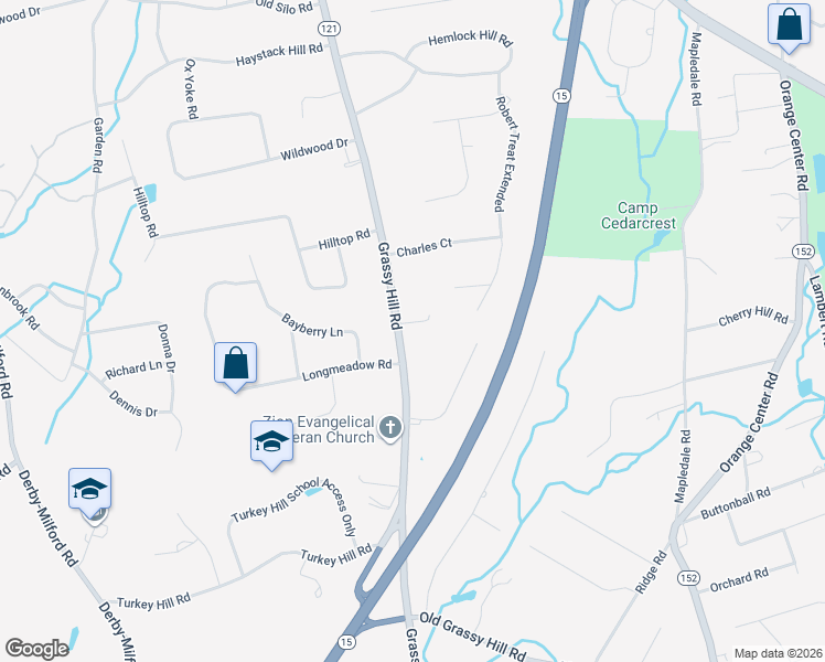 map of restaurants, bars, coffee shops, grocery stores, and more near 829 Grassy Hill Road in Orange