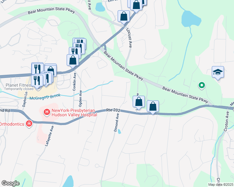 map of restaurants, bars, coffee shops, grocery stores, and more near 5 Douglas Mowbray Road in Cortlandt