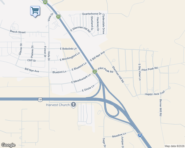 map of restaurants, bars, coffee shops, grocery stores, and more near 4631 Oriole Lane in Laramie