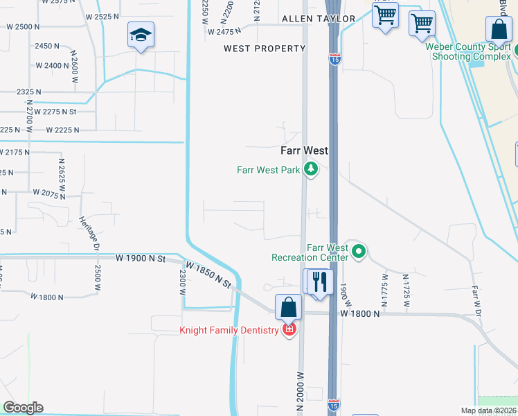 map of restaurants, bars, coffee shops, grocery stores, and more near 2106 West 2000 North in Farr West