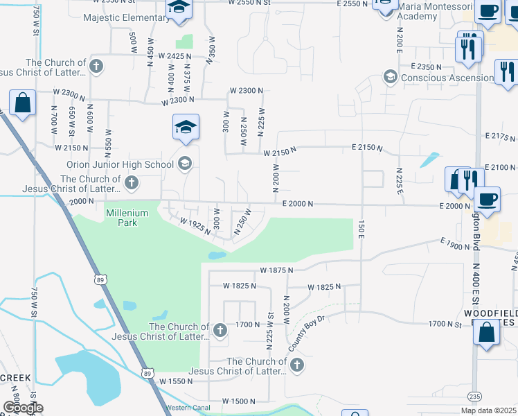 map of restaurants, bars, coffee shops, grocery stores, and more near 228 West 1975 North in Ogden