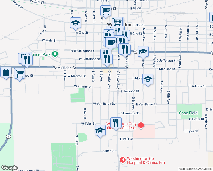 map of restaurants, bars, coffee shops, grocery stores, and more near 503 South Marion Avenue in Washington