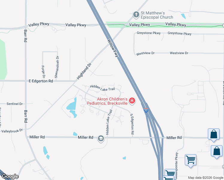 map of restaurants, bars, coffee shops, grocery stores, and more near 6716 Hidden Lake Trail in Brecksville