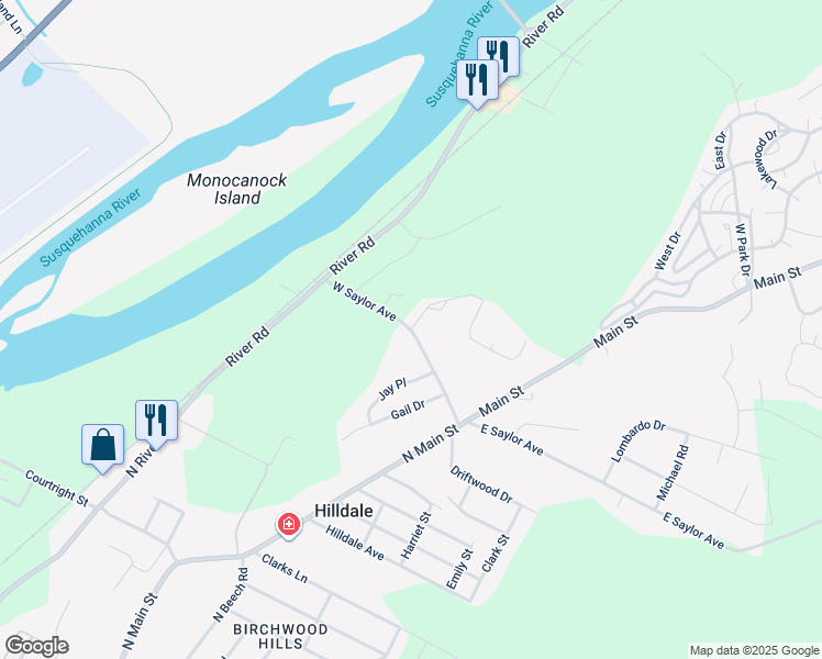 map of restaurants, bars, coffee shops, grocery stores, and more near West Saylor Avenue in Bear Creek Village