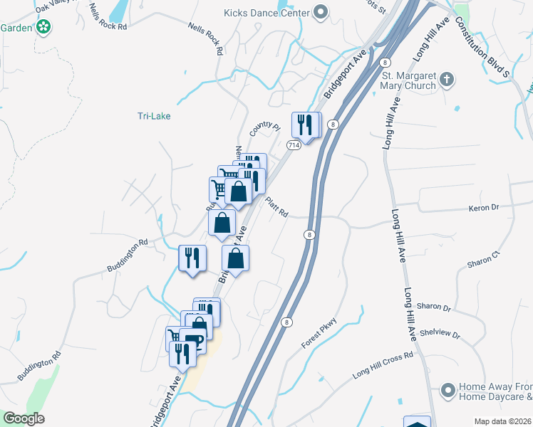 map of restaurants, bars, coffee shops, grocery stores, and more near 6 Todd Rd in Shelton