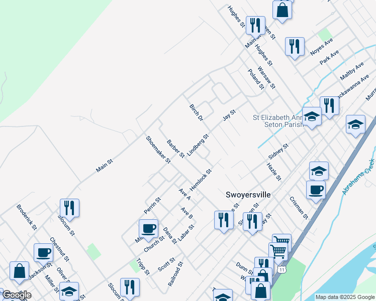 map of restaurants, bars, coffee shops, grocery stores, and more near 22 Lindberg Street in Kingston