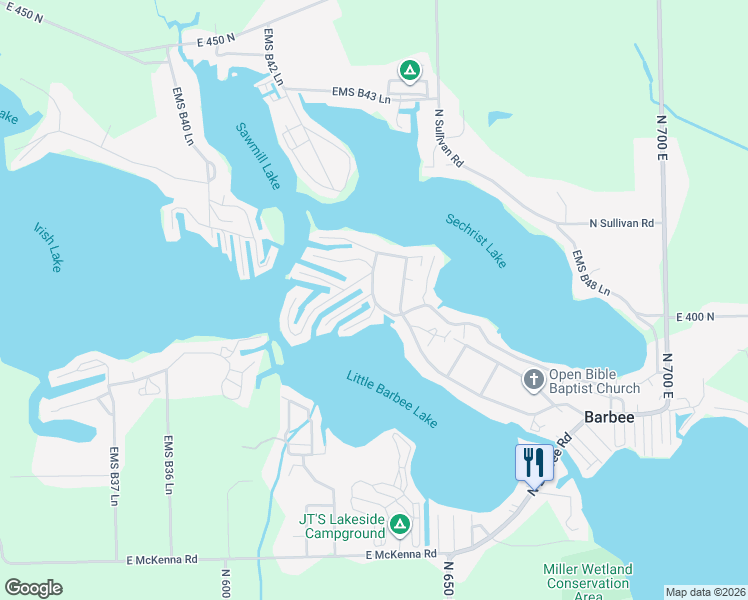 map of restaurants, bars, coffee shops, grocery stores, and more near 318-340 Ems B60 Lane in Warsaw