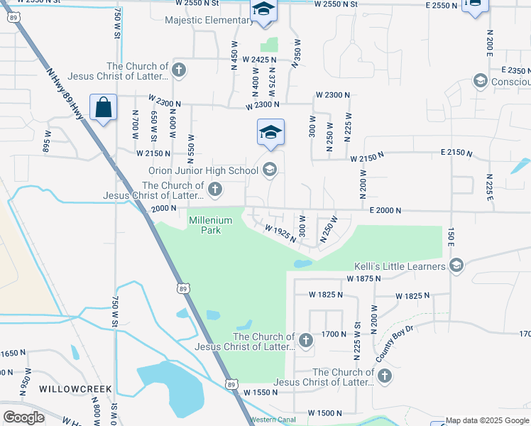 map of restaurants, bars, coffee shops, grocery stores, and more near 386 West 1925 North in Harrisville