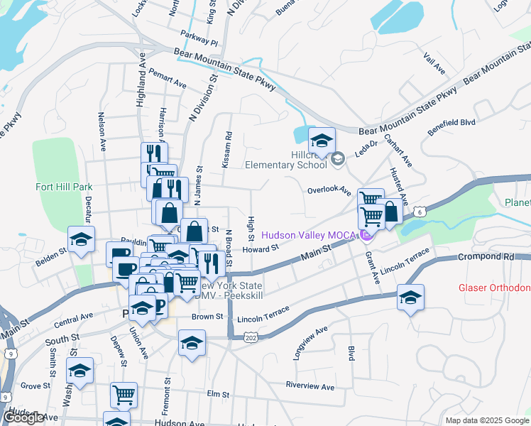 map of restaurants, bars, coffee shops, grocery stores, and more near 1313 Constant Avenue in Peekskill