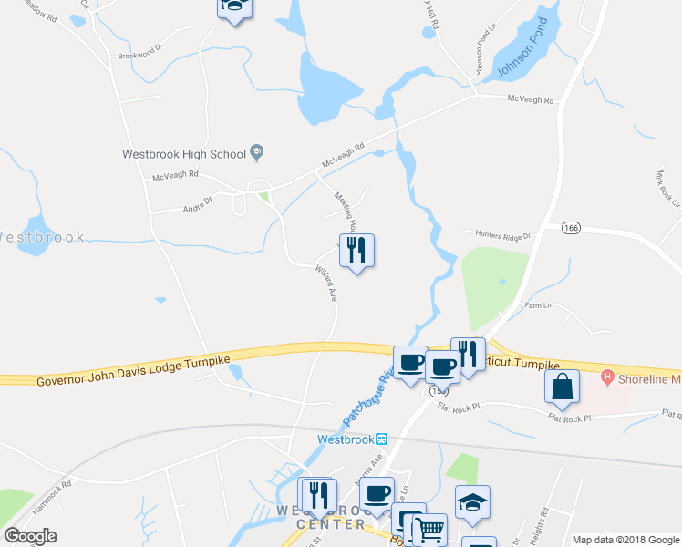 map of restaurants, bars, coffee shops, grocery stores, and more near 168 Willard Avenue in Westbrook