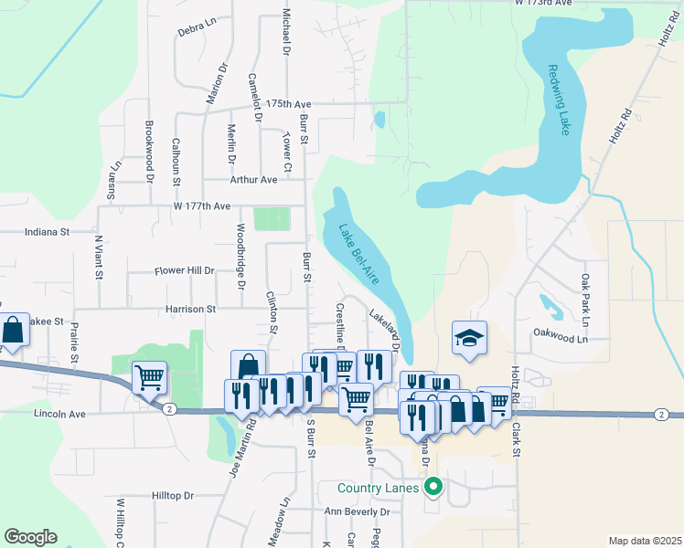 map of restaurants, bars, coffee shops, grocery stores, and more near 350 Crestline Drive in Lowell