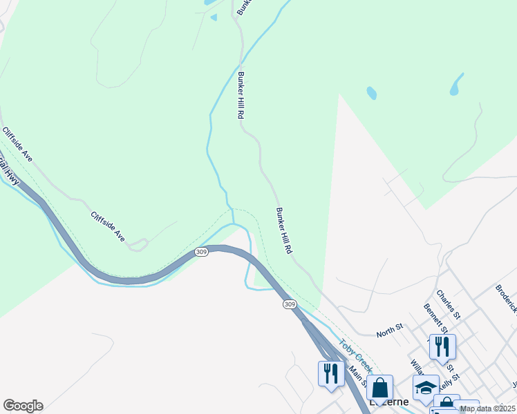 map of restaurants, bars, coffee shops, grocery stores, and more near Bunker Hill Road in Wyoming