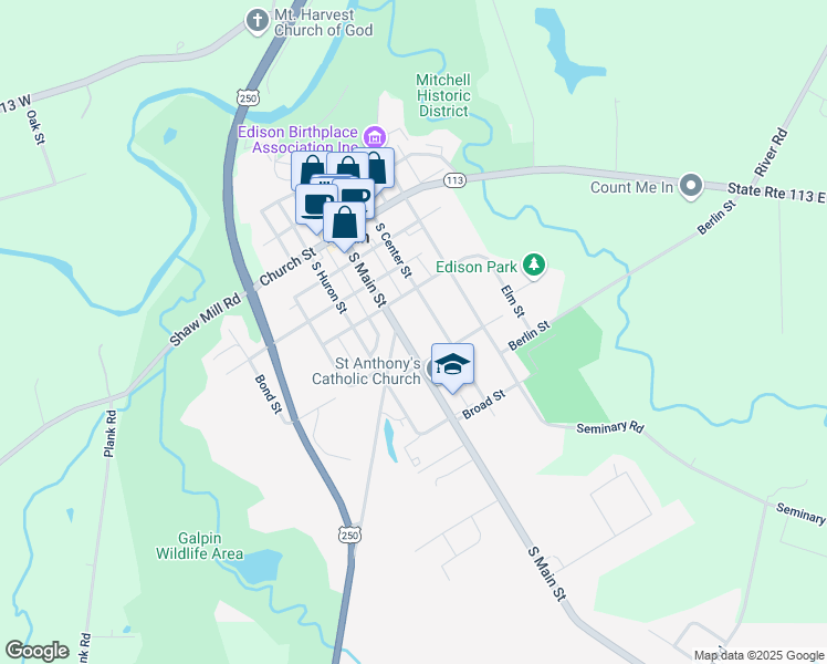 map of restaurants, bars, coffee shops, grocery stores, and more near 80 Ohio 601 in Milan