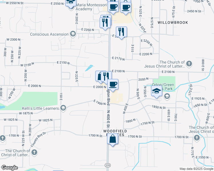 map of restaurants, bars, coffee shops, grocery stores, and more near 390 East 2000 North in North Ogden