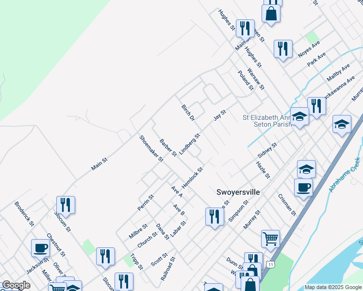 map of restaurants, bars, coffee shops, grocery stores, and more near 22 Lindberg Street in Kingston