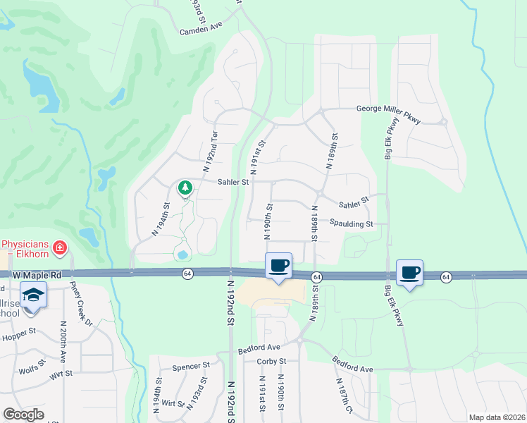 map of restaurants, bars, coffee shops, grocery stores, and more near 4001 North 191st Street in Omaha