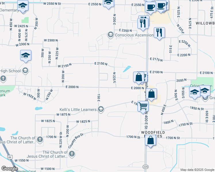 map of restaurants, bars, coffee shops, grocery stores, and more near 190 East 2000 North in North Ogden