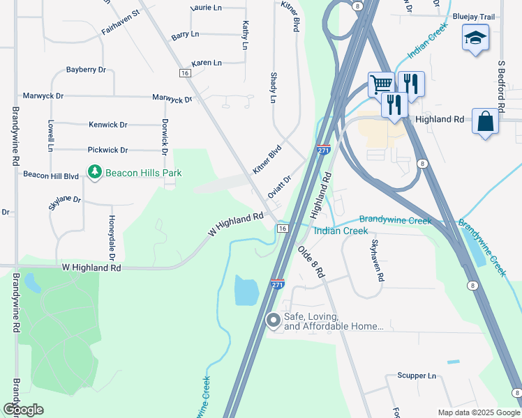 map of restaurants, bars, coffee shops, grocery stores, and more near 8524 Olde 8 Road in Northfield