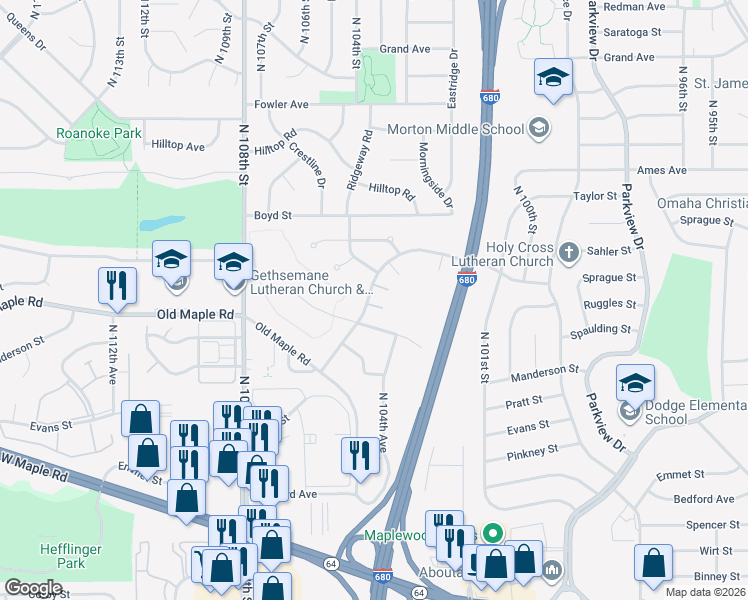 map of restaurants, bars, coffee shops, grocery stores, and more near 10486 Ruggles Plaza in Omaha
