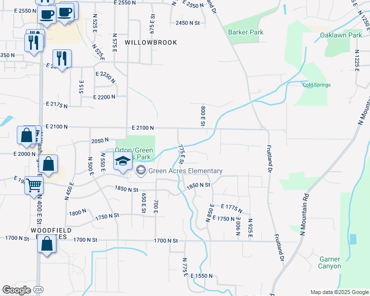 map of restaurants, bars, coffee shops, grocery stores, and more near 2037 North 775 East in Ogden