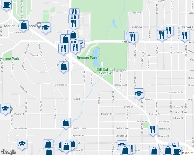 map of restaurants, bars, coffee shops, grocery stores, and more near 6905 Military Ave in Omaha