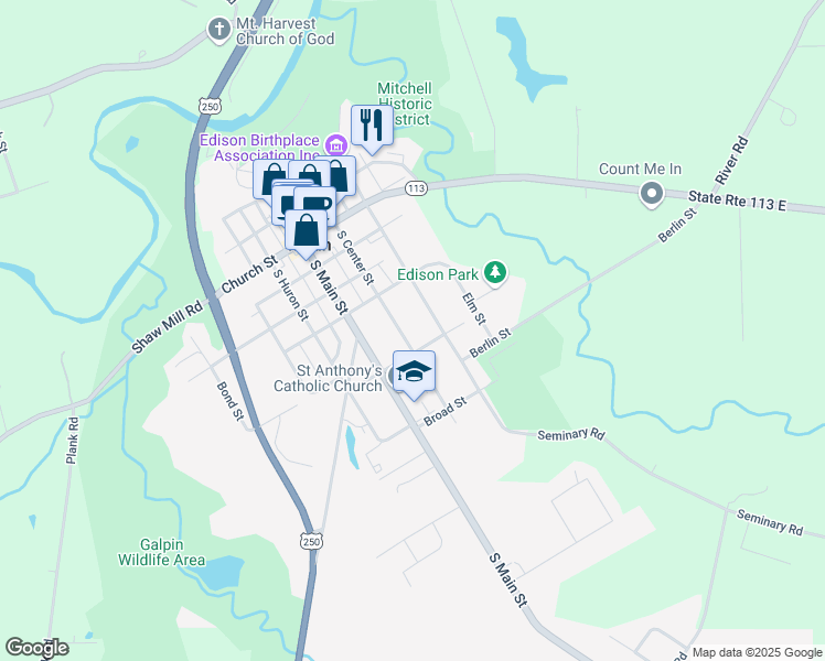 map of restaurants, bars, coffee shops, grocery stores, and more near 118 Center Street in Milan